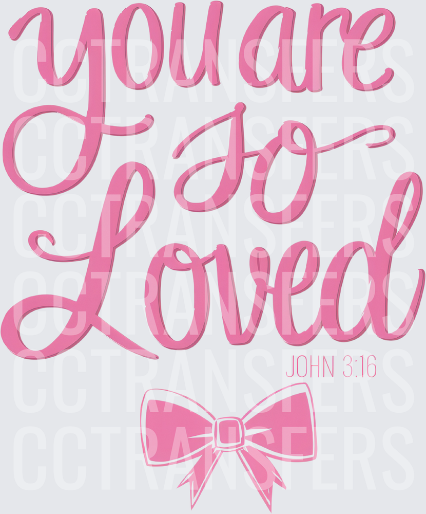 You Are So Loved John 3:16 Pink Script Bow (DTF)