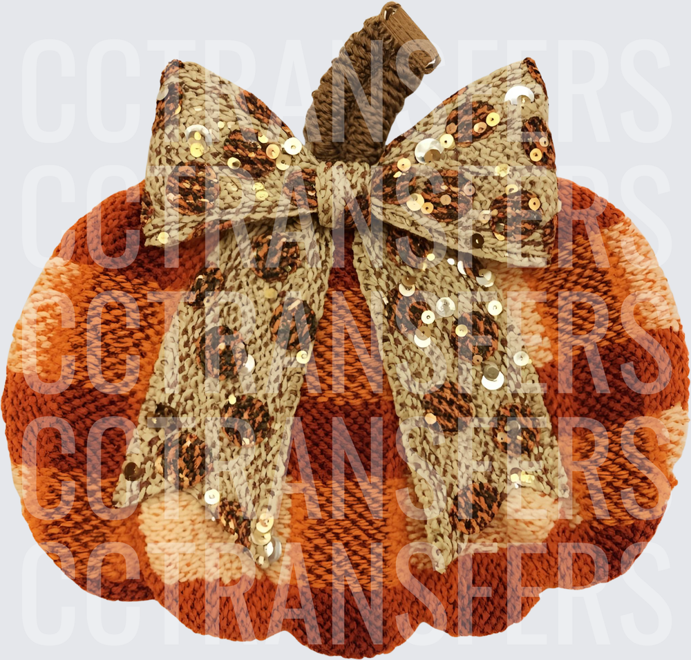 Plaid Knit Pumpkin with Sequin Bow Fall Autumn (DTF)