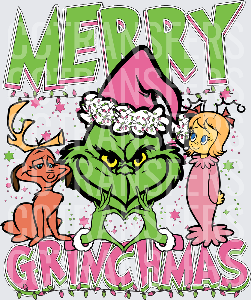 Merry Grinchmas G-Man Heart Hands with Dog and Girl (DTF)