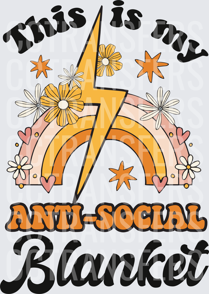 This Is My Anti-Social Blanket Retro Rainbow Lightning (DTF)