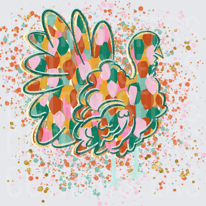 Colorful Patchwork Turkey with Gold Glitter Splatter (DTF)