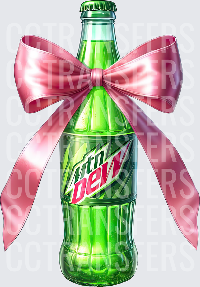 Green Soda Bottle with Pink Satin Bow (DTF)