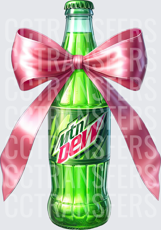 Green Soda Bottle with Pink Satin Bow (DTF)