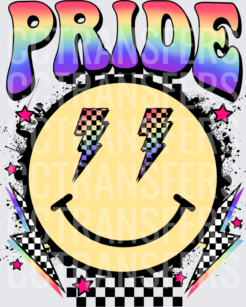 Rainbow Pride Smiley Face Lightning Bolt Eyes Checkered (DTF)