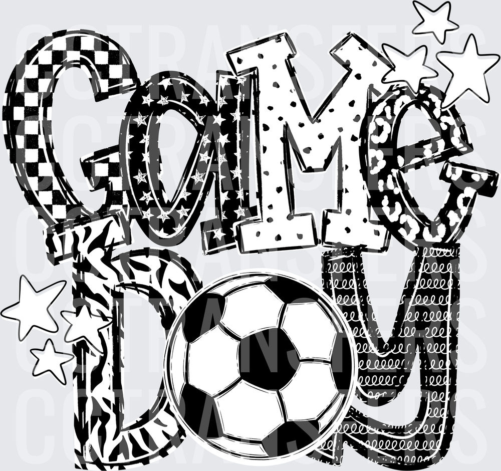 Game Day Soccer Ball Mixed Pattern Bold Text Stars DTF