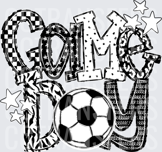 Game Day Soccer Ball Mixed Pattern Bold Text Stars DTF