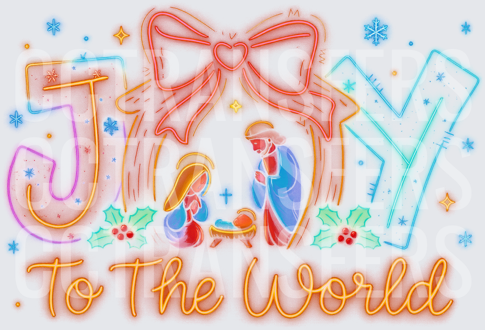Joy To The World Nativity Scene Neon Christmas (DTF)