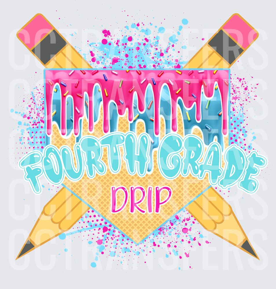 Fourth Grade Drip Ice Cream Cone Crossed Pencils Splatter (DTF)