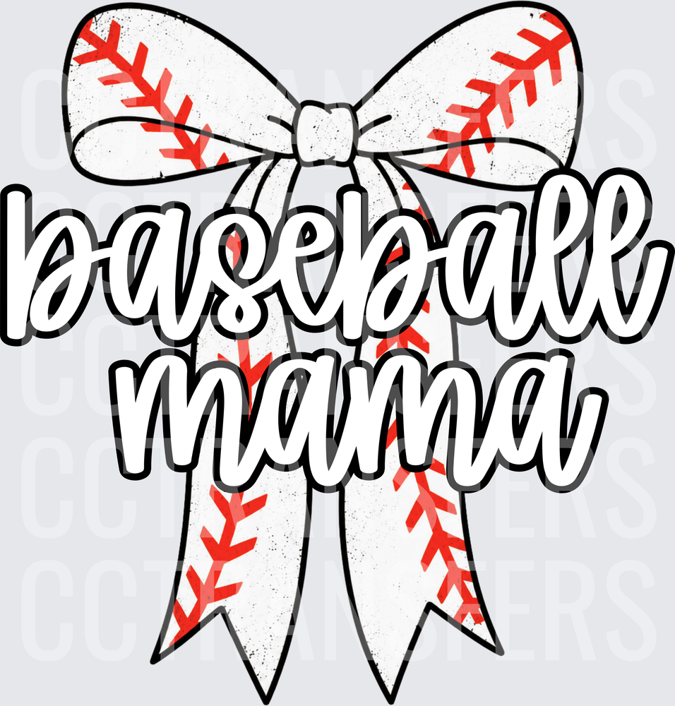 Baseball Mama Bow with Stitching Script Design (DTF)