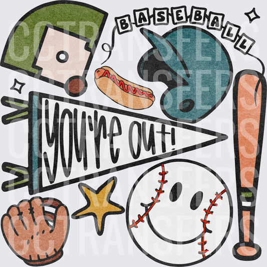 Baseball You're Out Pennant Smiley Icon Collage (DTF)
