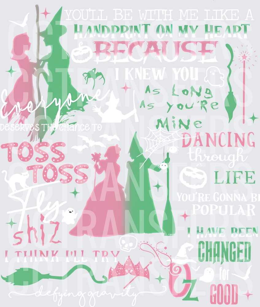 Pink Green Good Witch Wicked Musical Collage Words (DTF)
