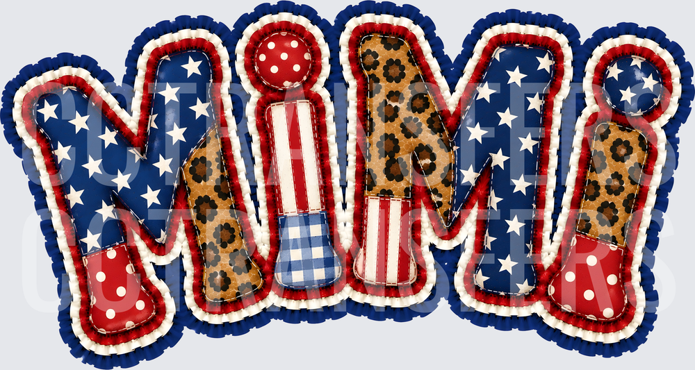 Patriotic Mimi Patchwork Stars Leopard Faux Applique (DTF)