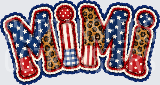 Patriotic Mimi Patchwork Stars Leopard Faux Applique (DTF)