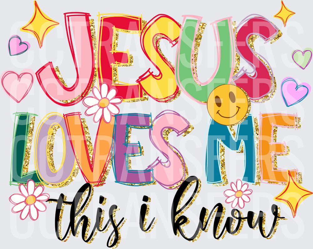 Jesus Loves Me This I Know Colorful Retro Groovy (DTF)