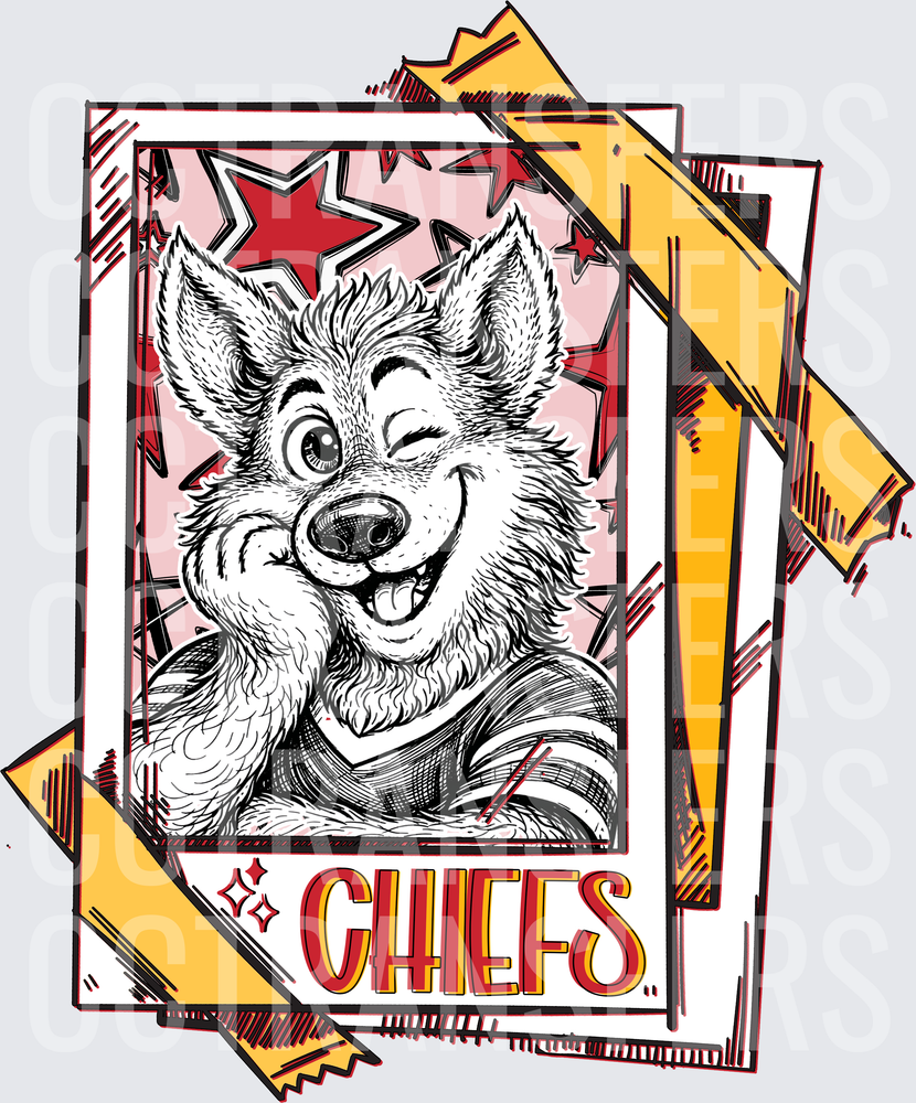 Winking Wolf Mascot Trading Card Chiefs Red Gold (DTF)