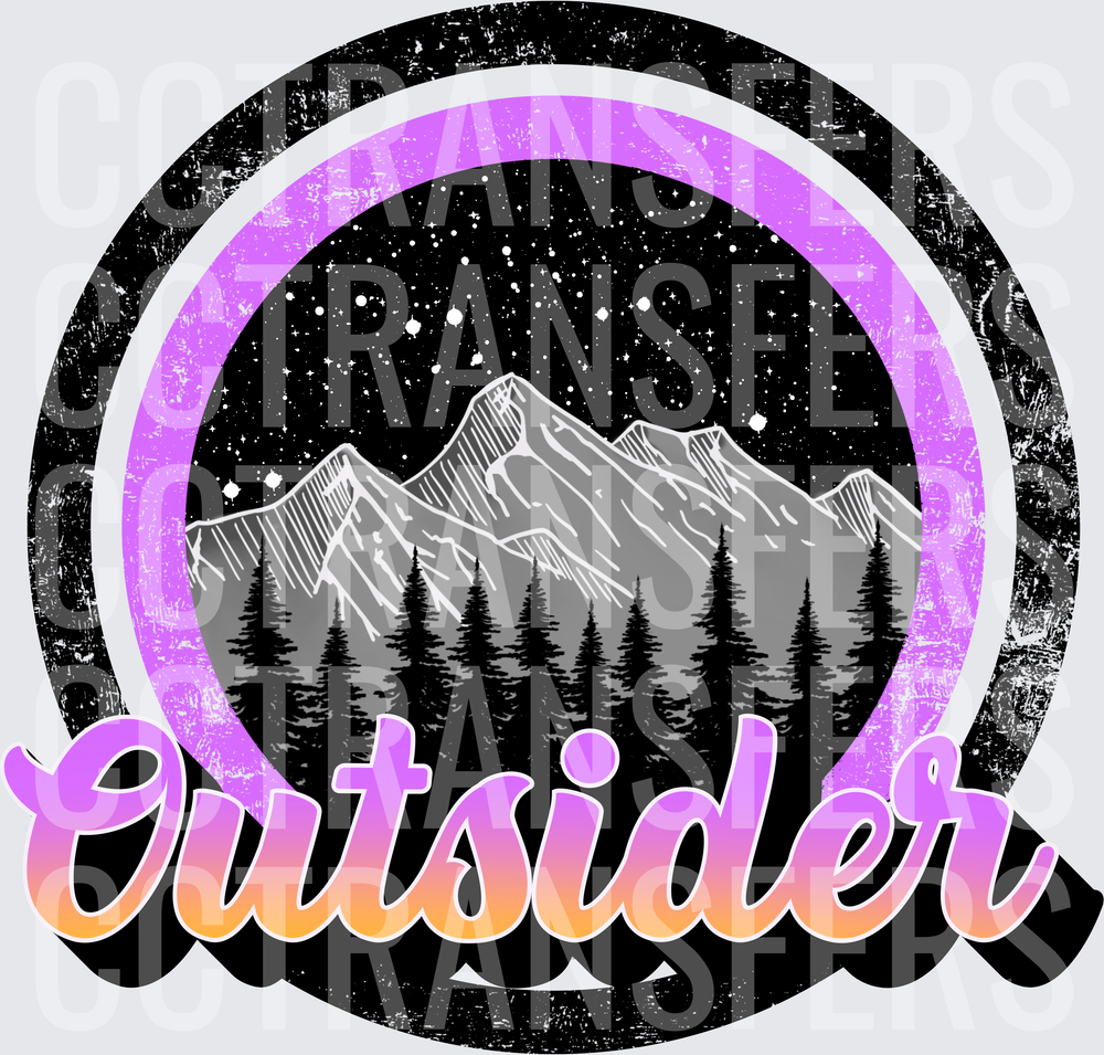 Outsider Mountain Night Sky Pine Trees Circle Badge (DTF)
