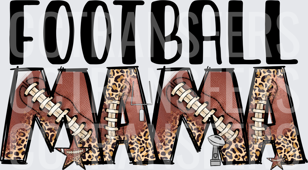 Football Mama Leopard Print Varsity Letter Design (DTF)