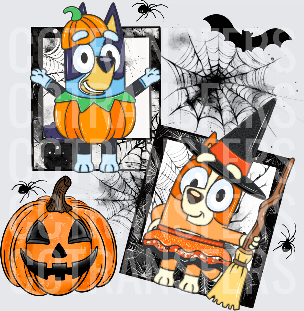 Cartoon Puppy Siblings Halloween Pumpkin Witch Costume (DTF)