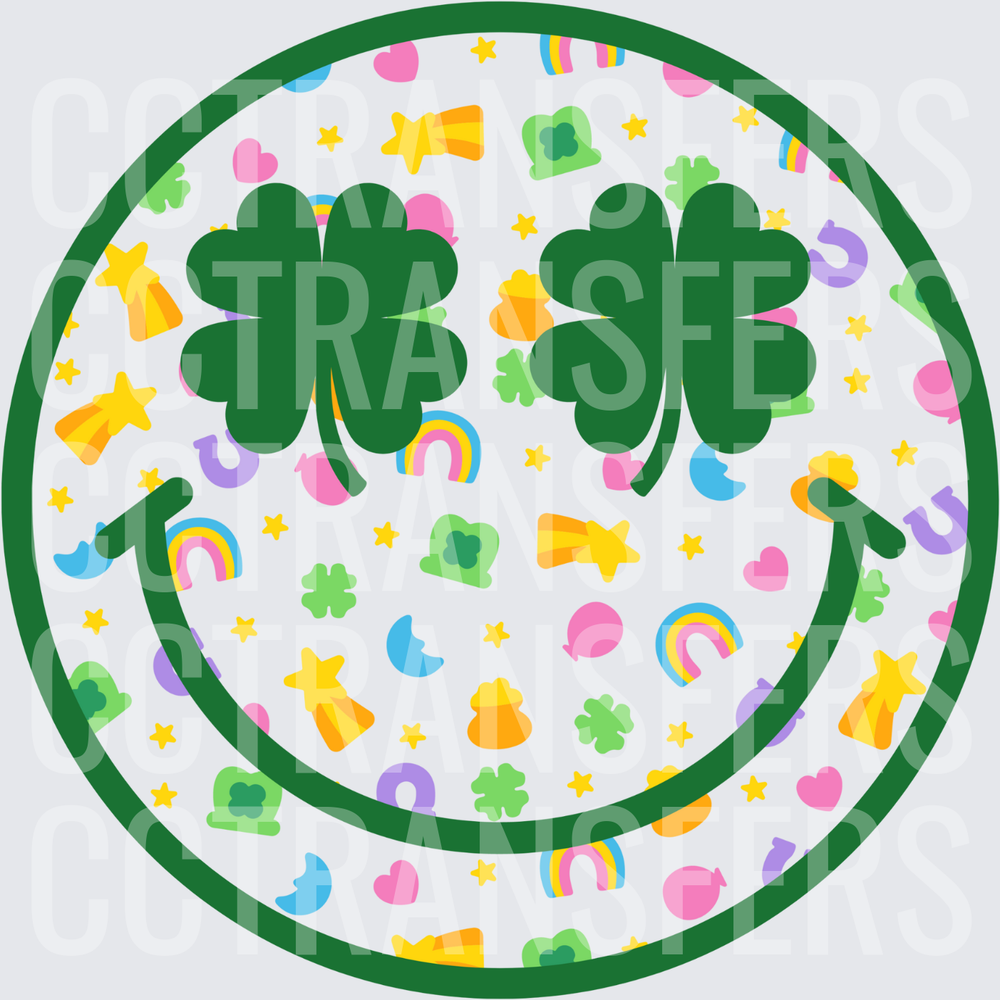 St. Patrick's Day Smiley Face Four Leaf Clover Eyes (DTF)
