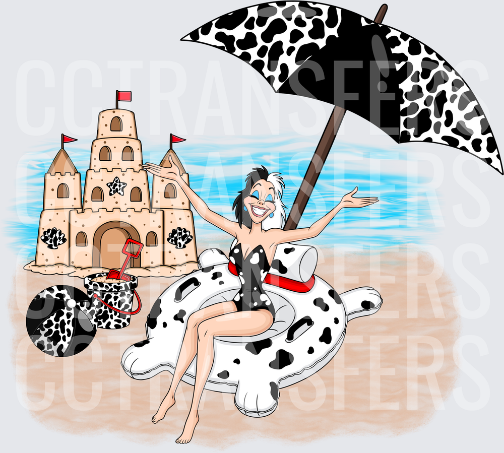 Villain Diva Beach Day Dalmatian Floatie Sandcastle (DTF)