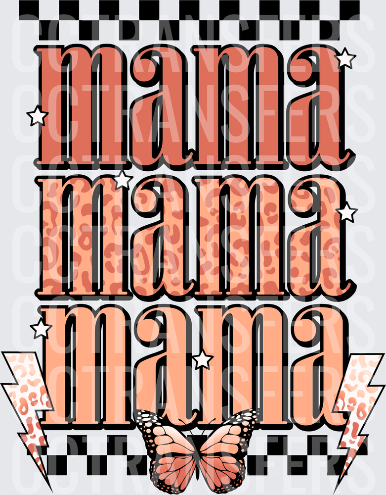 Mama Stacked Leopard Print Retro Butterfly Lightning Bolt (DTF)