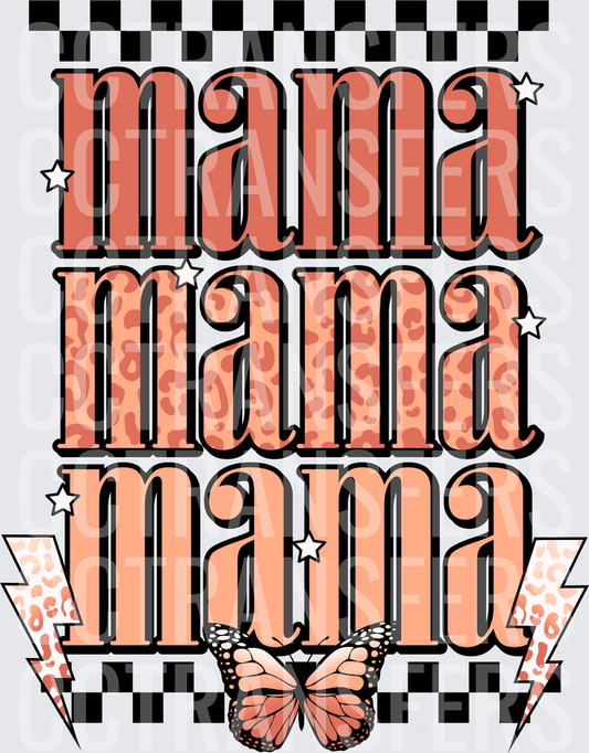 Mama Stacked Leopard Print Retro Butterfly Lightning Bolt (DTF)