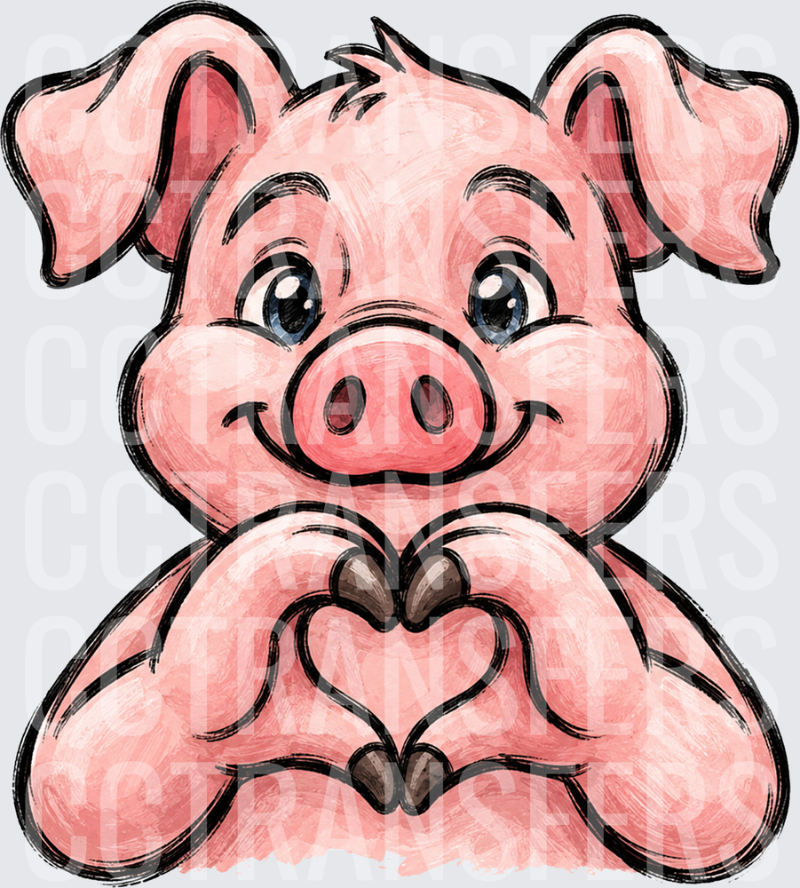 Cute Pink Pig Making Heart Shape With Hooves (DTF)
