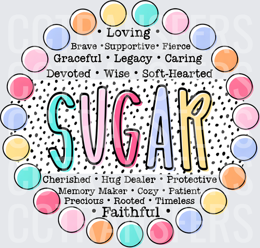 Sugar Word Art Pastel Polka Dot Circle Design (DTF)