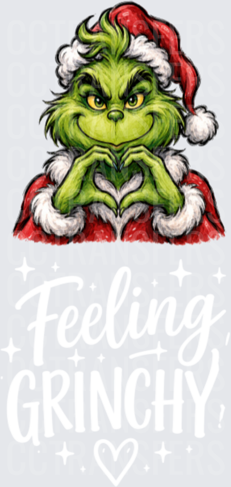 Fuzzy Green G-Man Santa Heart Hands Christmas (DTF)