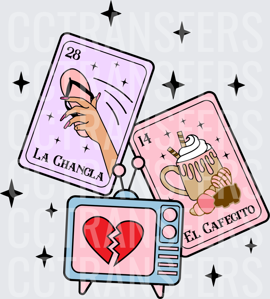 La Changla El Cafecito Loteria Cards Retro TV Heart (DTF)