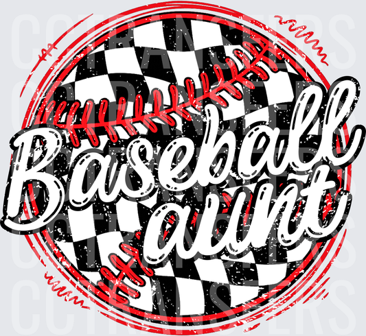 Baseball Aunt Checkered Grunge Ball Script (DTF)