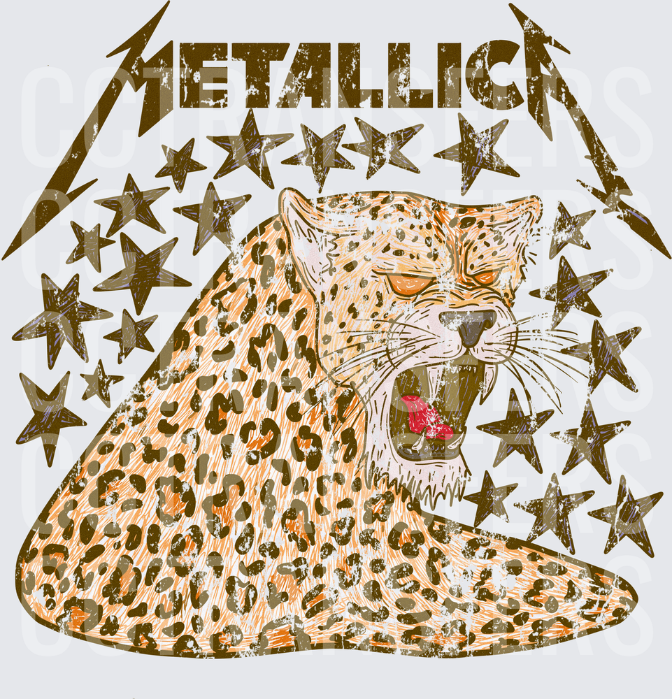 Metallica Roaring Leopard Stars Vintage Distressed (DTF)
