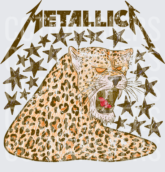 Metallica Roaring Leopard Stars Vintage Distressed (DTF)