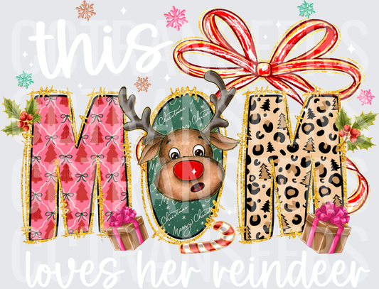 Christmas MOM Reindeer Leopard Print Holiday Letters (DTF)