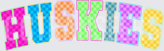 Huskies Colorful Checkered Varsity Arched Letters (DTF)