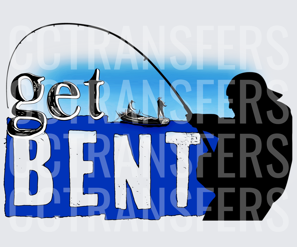 Get Bent Fisherman Silhouette Bent Rod Boat Scene (DTF)
