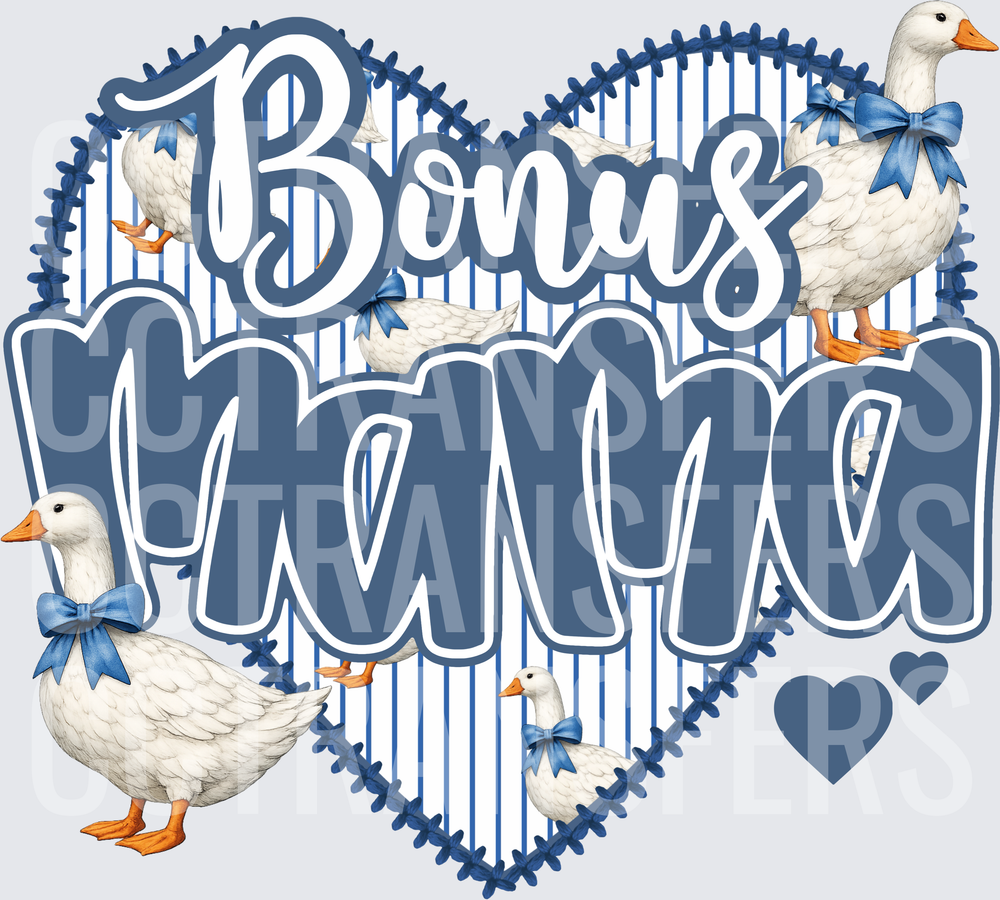 Bonus Mama Blue Heart White Geese with Bows (DTF)