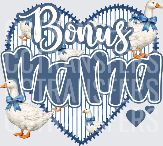 Bonus Mama Blue Heart White Geese with Bows (DTF)