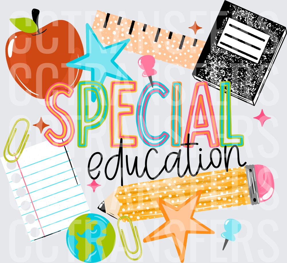 Special Education Colorful School Supplies Collage (DTF)
