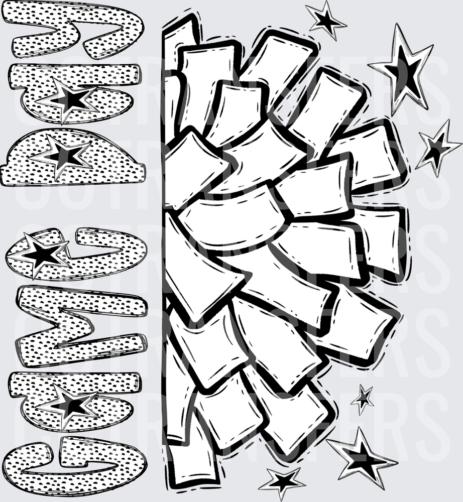 Black White Graffiti Pom Pom Stars Cheer Elements (DTF)