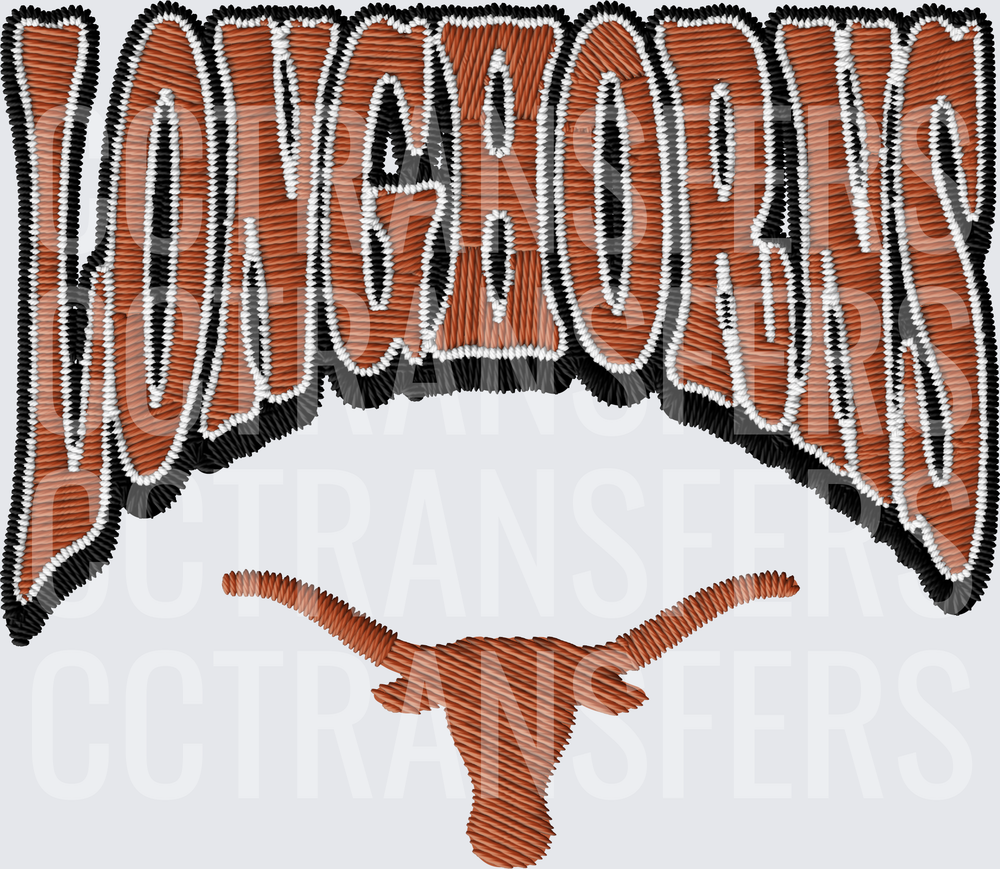 Longhorns Bold Embroidery Style Text with Bull Logo (DTF)