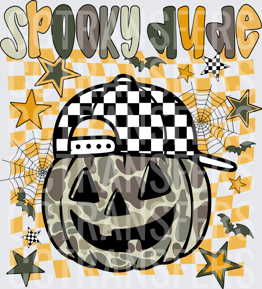Spooky Dude Camo Jack-O-Lantern Checkered Hat Halloween (DTF)
