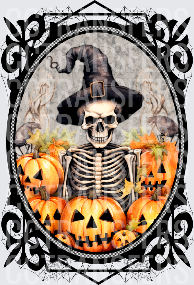 Witch Hat Skeleton with Jack-O-Lanterns Gothic Frame (DTF)