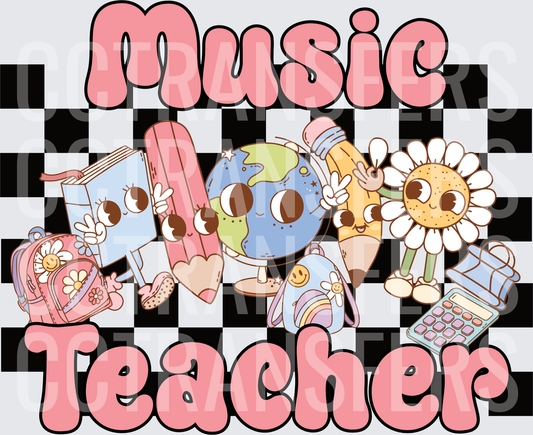 Music Teacher Retro Groovy Cartoon Characters (DTF)