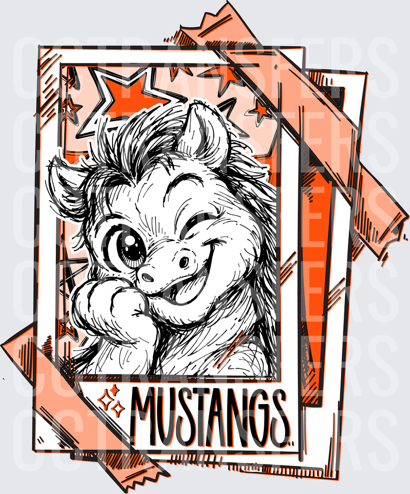 Mischievous Wild Horse Mascot Polaroid Stars Mustangs (DTF)