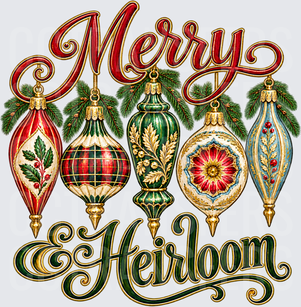 Merry & Heirloom Vintage Ornaments Holiday Design (DTF)