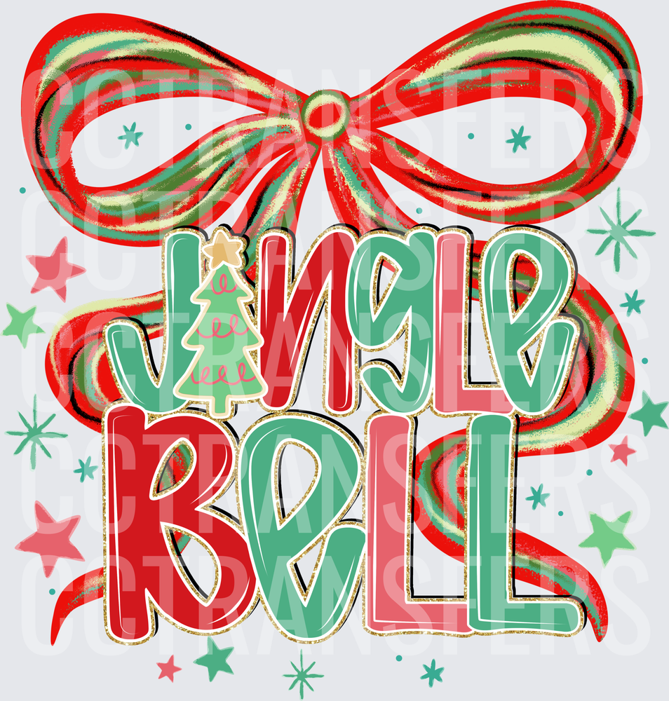 Jingle Bell Retro Bow Christmas Typography Stars (DTF)
