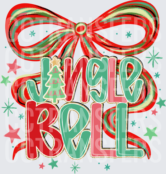 Jingle Bell Retro Bow Christmas Typography Stars (DTF)