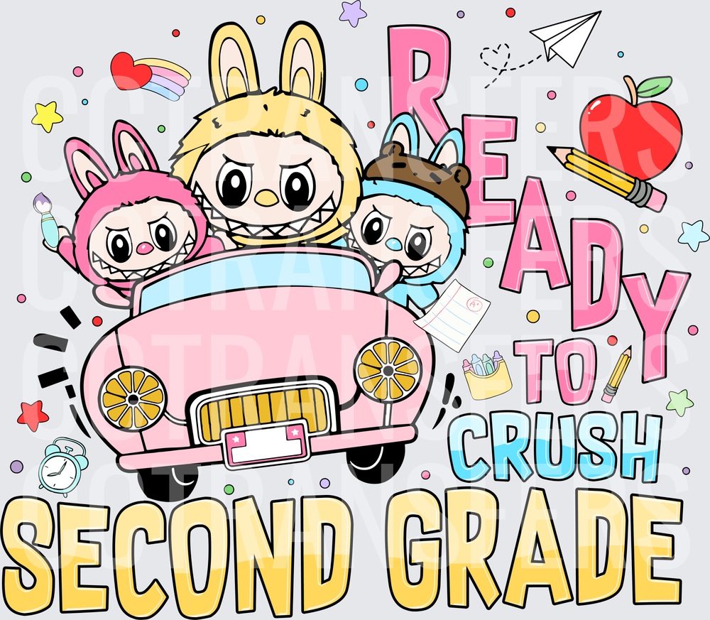 Ready To Crush Second Grade Bunny Kids Pink Car (DTF)