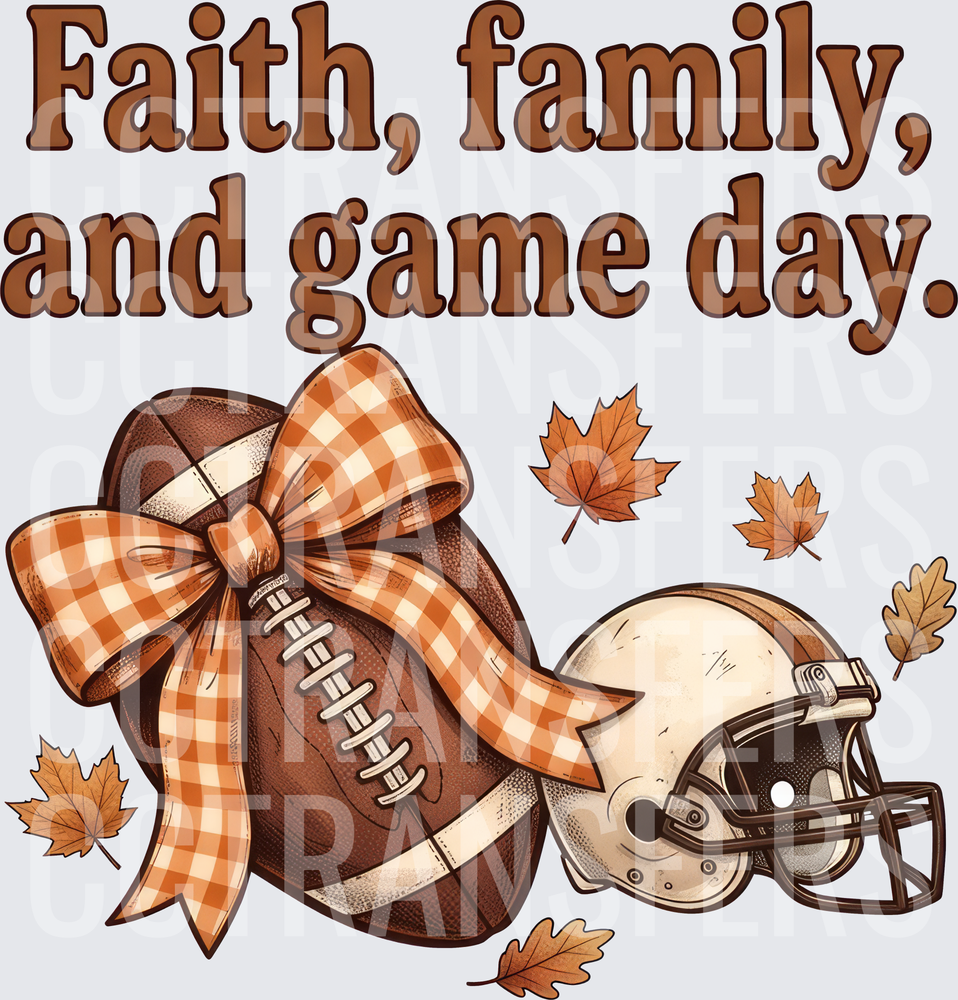 Faith Family and Game Day Football Helmet Fall Leaves (DTF)